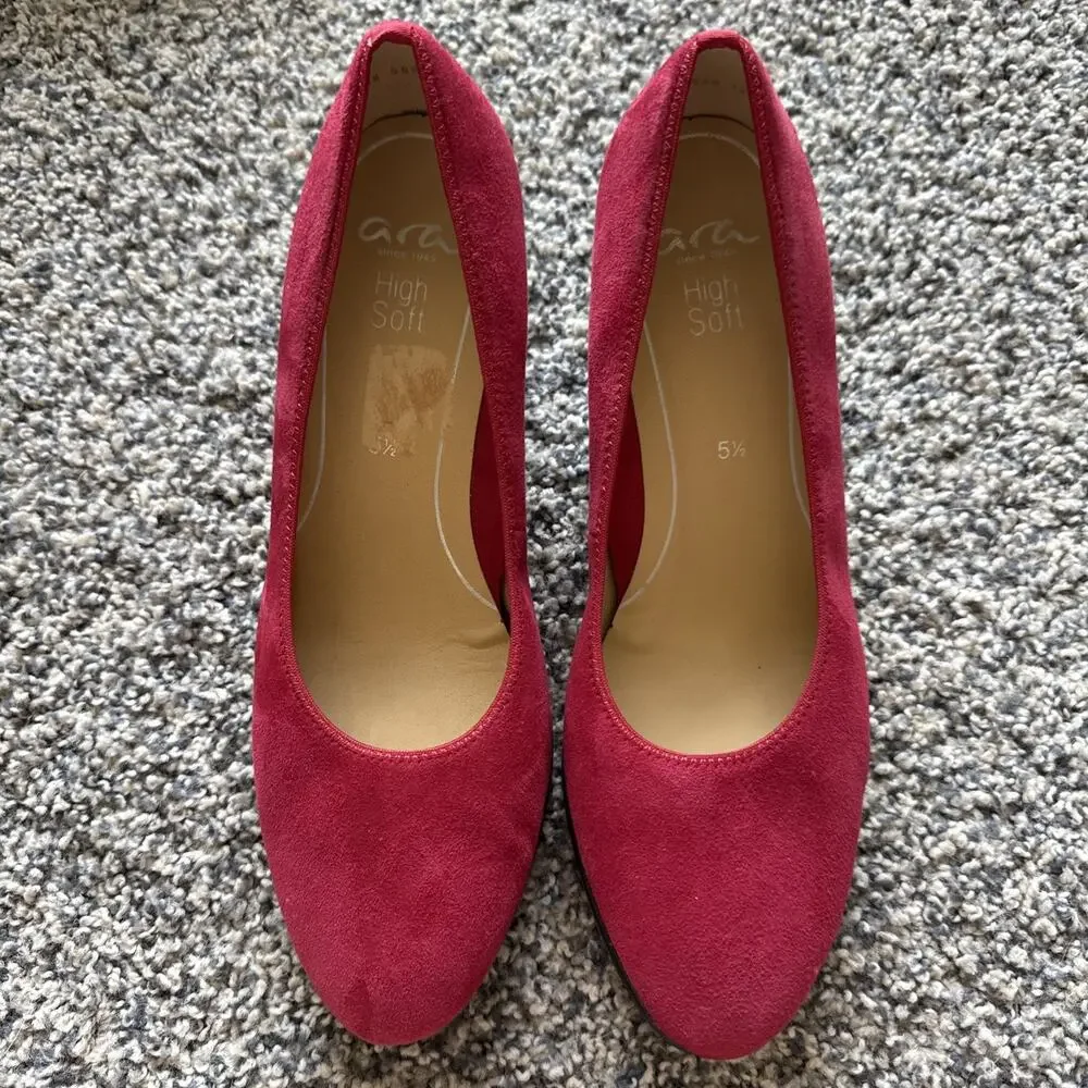 ARA Women's Pump Red Suede Sz 8 Office Classic Comfort High Soft